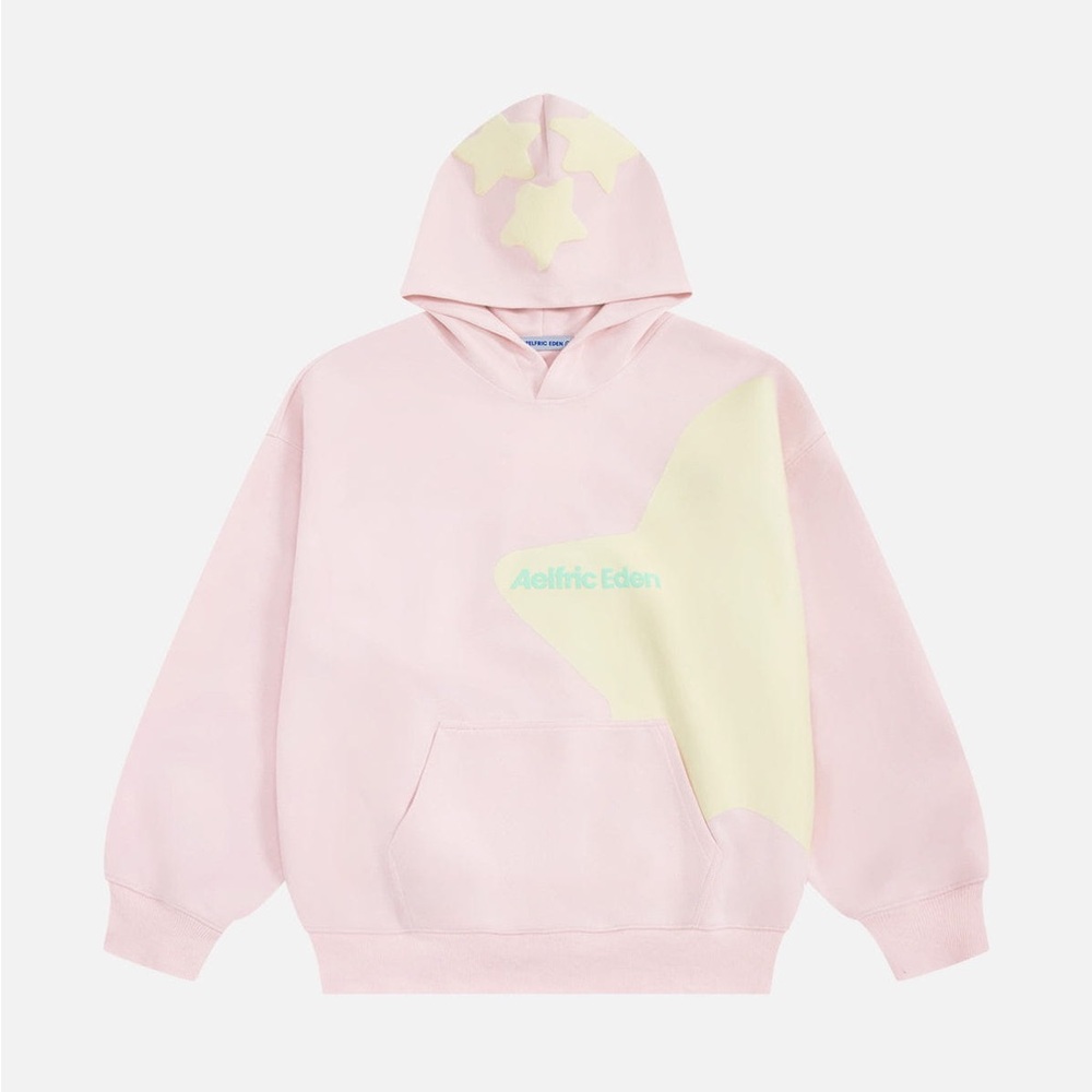 Aelfric Eden Pink and Pale Yellow Star Patch Hoodie